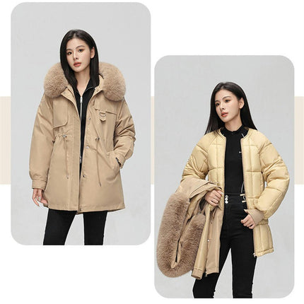 Women's Winter Parka Coat Warm Thicken Jacket with Faux Fur Hood