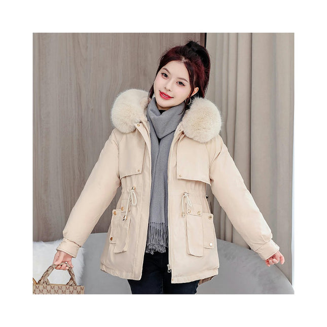 Women's Winter Thicken Coat Warm Fleece Line Parka Jacket with Faux Fur Hood