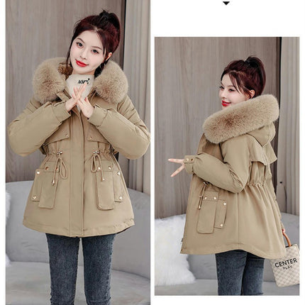 Women's Winter Thicken Coat Warm Fleece Line Parka Jacket with Faux Fur Hood