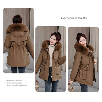 Women's Winter Thicken Coat Warm Fleece Line Parka Jacket with Faux Fur Hood