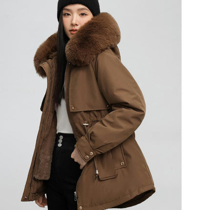 Women's Warm Winter Coat Thicken Parka Jacket with Faux Fur Trim Hood