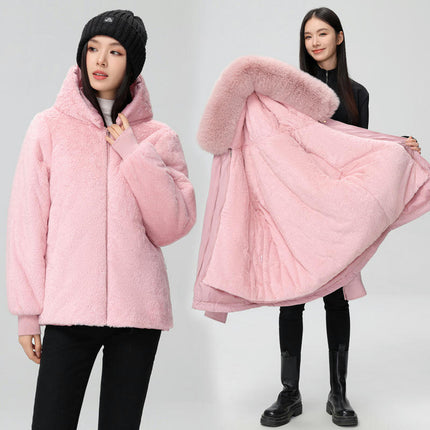 Women's Winter Warm Coat Thicken Parka Jacket with Faux Fur Hood