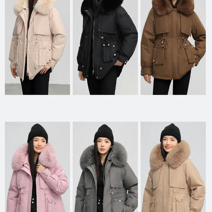 Women's Winter Warm Coat Thicken Parka Jacket with Faux Fur Hood