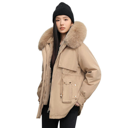 Women's Winter Warm Coat Thicken Parka Jacket with Faux Fur Hood