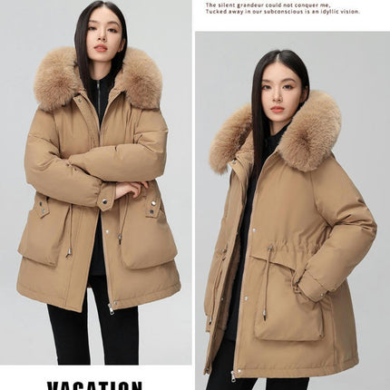 Women's Thicken Winter Warm Coat Parka Jacket with Faux Fur Hood