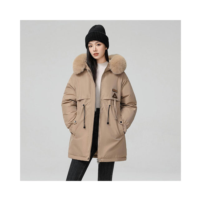 Women's Winter Coat Warm Fleece Line Parka Jacket with Faux Fur Hood Thicken Outerwear