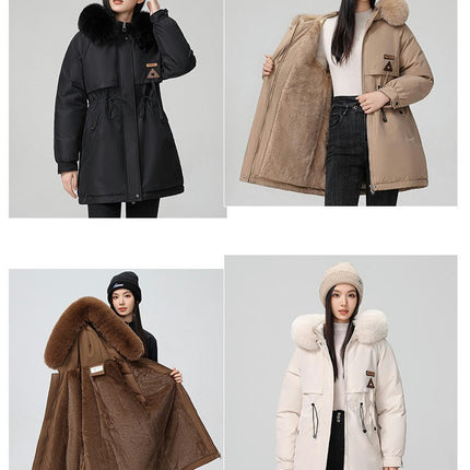 Women's Winter Coat Warm Fleece Line Parka Jacket with Faux Fur Hood Thicken Outerwear