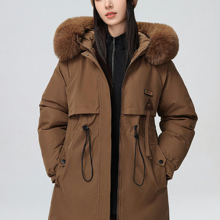 Women's Winter Coat Warm Fleece Line Parka Jacket with Faux Fur Hood Thicken Outerwear