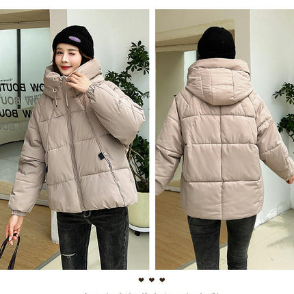 Women's Cropped Puffer Jacket Hooded Zip Up Quilted Padded Coat Winter Warm Outwear