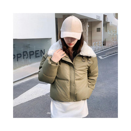 Womens Cropped Puffer Jackets Padded Zip Up Long Sleeves Winter Outerwear