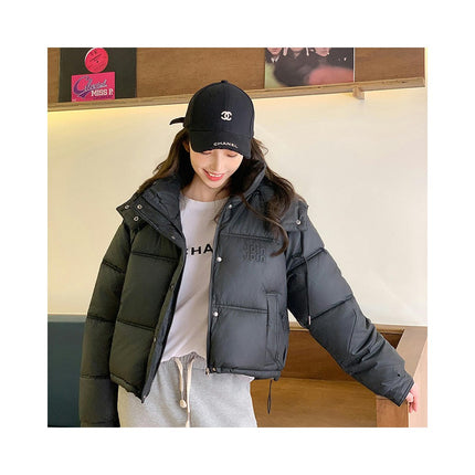 Women's Winter Coat Cropped Puffer Jacket Long Sleeve Hooded Short Outerwear