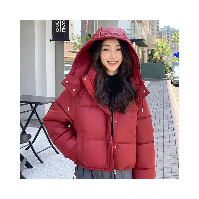 Women's Winter Coat Cropped Puffer Jacket Long Sleeve Hooded Short Outerwear