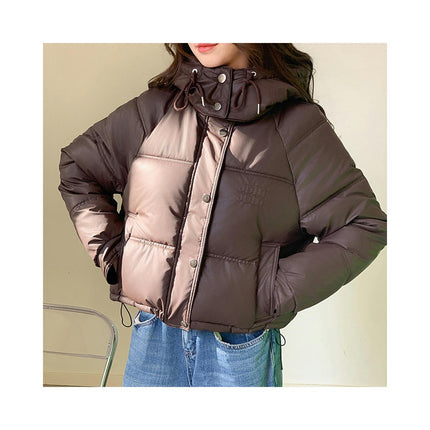 Women's Winter Coat Cropped Puffer Jacket Long Sleeve Hooded Short Outerwear