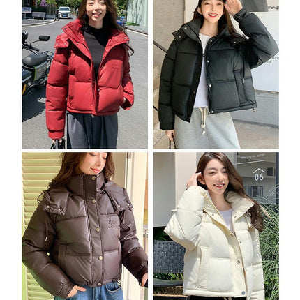 Women's Winter Coat Cropped Puffer Jacket Long Sleeve Hooded Short Outerwear