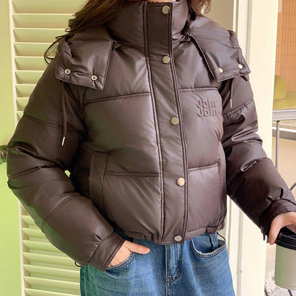 Women's Winter Coat Cropped Puffer Jacket Long Sleeve Hooded Short Outerwear