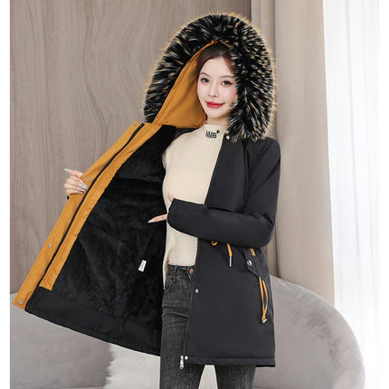 Women's Coat Warm Thicken Parka Winter Jacket with Faux Fur Hood