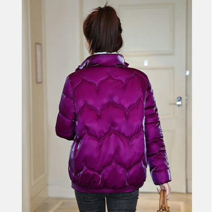 Womens Quilted Cropped Puffer Jacket Long Sleeve Stand Collar Short Outerwear