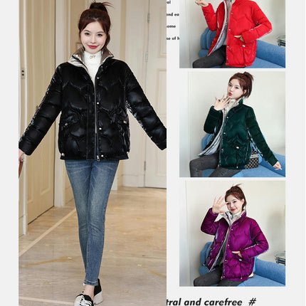 Womens Quilted Cropped Puffer Jacket Long Sleeve Stand Collar Short Outerwear