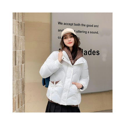 Womens Cropped Puffer Jacket Short Padded Quilted Coat with Hood