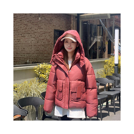 Women's Hooded Padded Puffer Jacket Long Sleeve Winter Short Zip Up Quilted Cropped Coat