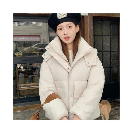 Women's Hooded Padded Puffer Jacket Long Sleeve Winter Short Zip Up Quilted Cropped Coat