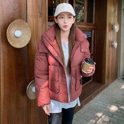 Women's Hooded Padded Puffer Jacket Long Sleeve Winter Short Zip Up Quilted Cropped Coat