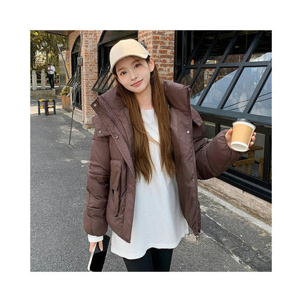 Women's Hooded Padded Puffer Jacket Long Sleeve Winter Short Zip Up Quilted Cropped Coat