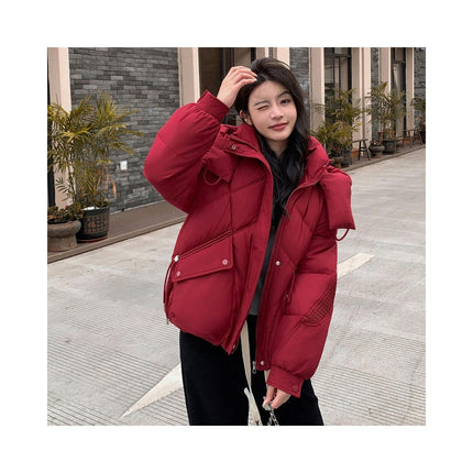 Women's Winter Cropped Hooded Puffer Jacket Long Sleeve Zip Up Coat