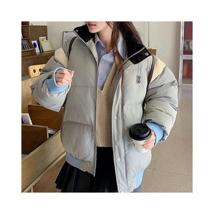 Women's Winter Cropped Puffer Jacket with Pockets Zip Up Long Sleeves Padded Outerwear