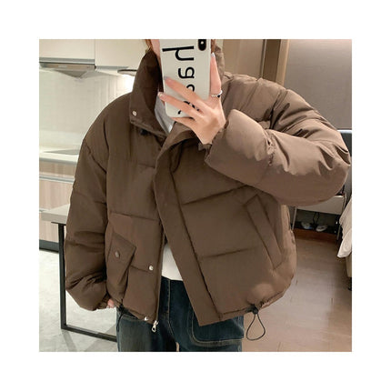 Women Cropped Puffer Jacket Winter Long Sleeve Quilted Padded Short Outerwear