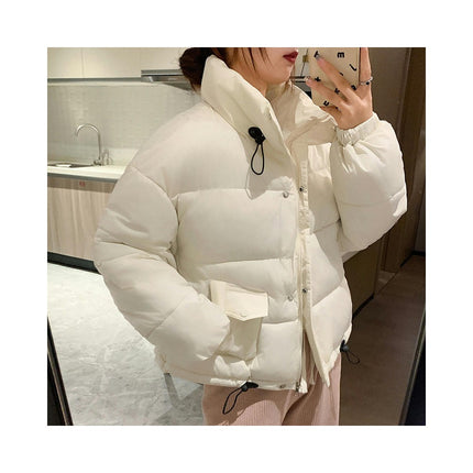 Women Cropped Puffer Jacket Winter Long Sleeve Quilted Padded Short Outerwear