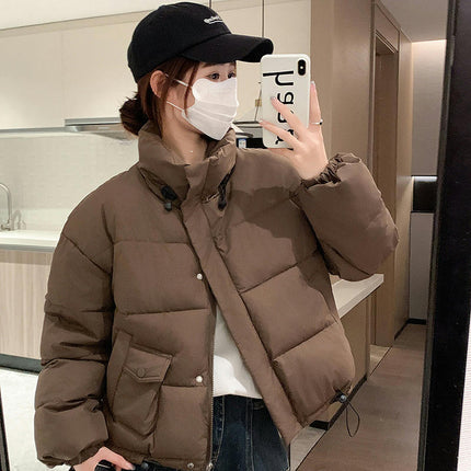 Women Cropped Puffer Jacket Winter Long Sleeve Quilted Padded Short Outerwear