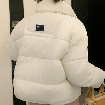 Women Cropped Puffer Jacket Winter Long Sleeve Quilted Padded Short Outerwear