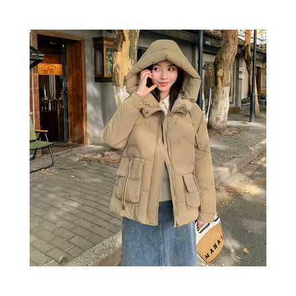 Cropped Puffer Jacket for Women Long Sleeve Hooded Padded Outerwear