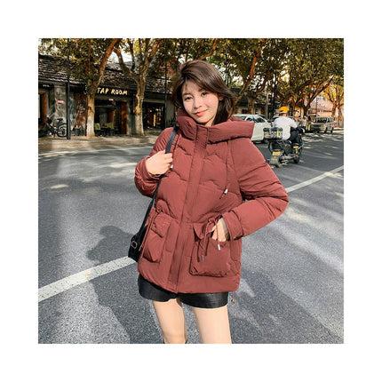 Cropped Puffer Jacket for Women Long Sleeve Hooded Padded Outerwear