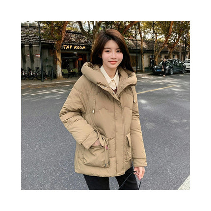 Cropped Puffer Jacket for Women Long Sleeve Hooded Padded Outerwear