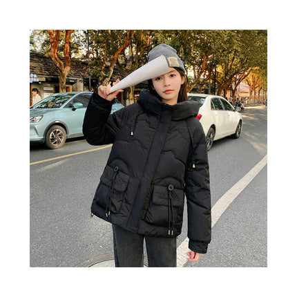 Cropped Puffer Jacket for Women Long Sleeve Hooded Padded Outerwear