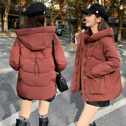 Cropped Puffer Jacket for Women Long Sleeve Hooded Padded Outerwear