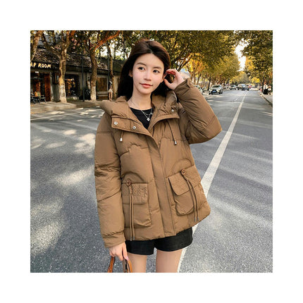 Cropped Puffer Jacket for Women Long Sleeve Hooded Padded Outerwear