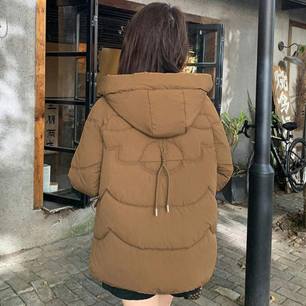 Cropped Puffer Jacket for Women Long Sleeve Hooded Padded Outerwear