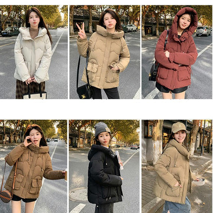 Cropped Puffer Jacket for Women Long Sleeve Hooded Padded Outerwear