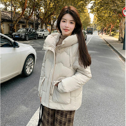 Cropped Puffer Jacket for Women Long Sleeve Hooded Padded Outerwear