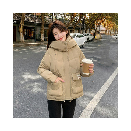 Womens Cropped Puffer Jacket Padded Quilted Zip Up Coat with Hood