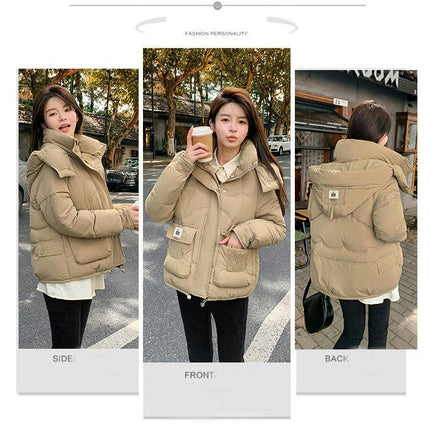 Womens Cropped Puffer Jacket Padded Quilted Zip Up Coat with Hood