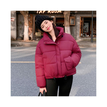 Women's Long Sleeve Zip Up Puffer Jacket Winter Quilted Cropped Outwear