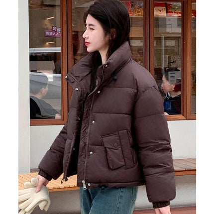 Women's Long Sleeve Zip Up Puffer Jacket Winter Quilted Cropped Outwear