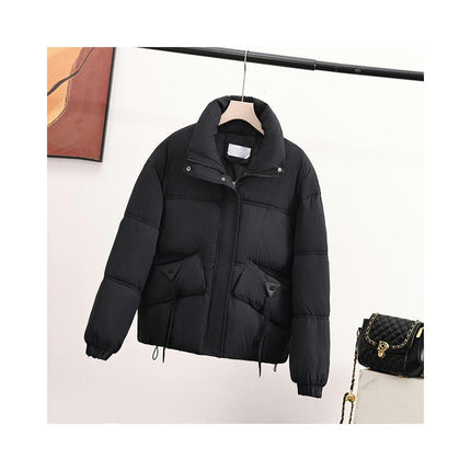 Women's Cropped Long Sleeve Zip Up Puffer Jacket Stand Collar Coats