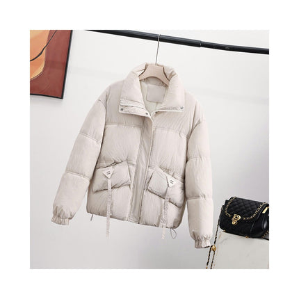 Women's Cropped Long Sleeve Zip Up Puffer Jacket Stand Collar Coats