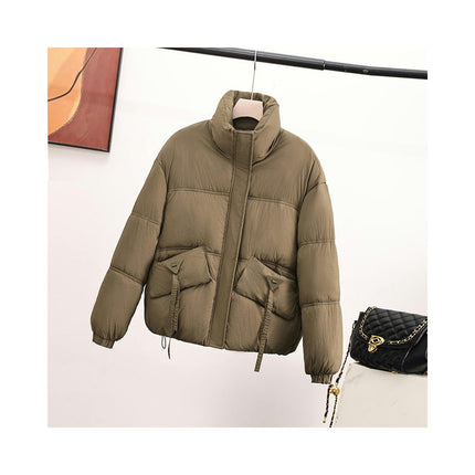 Women's Cropped Long Sleeve Zip Up Puffer Jacket Stand Collar Coats