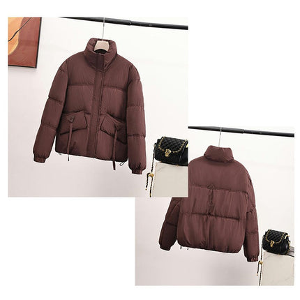 Women's Cropped Long Sleeve Zip Up Puffer Jacket Stand Collar Coats